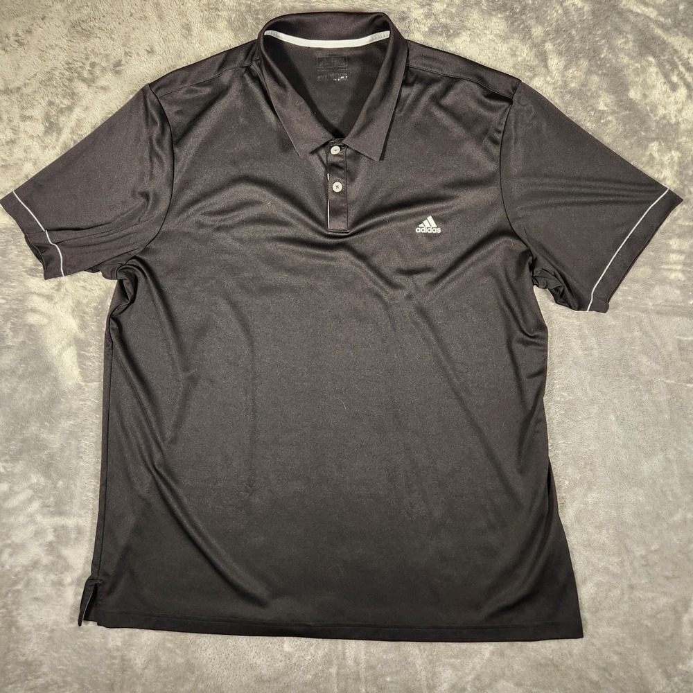 Adidas Polo Mens 2XL BC1990 Black 3-Stripe Back Short Sleeve EUC